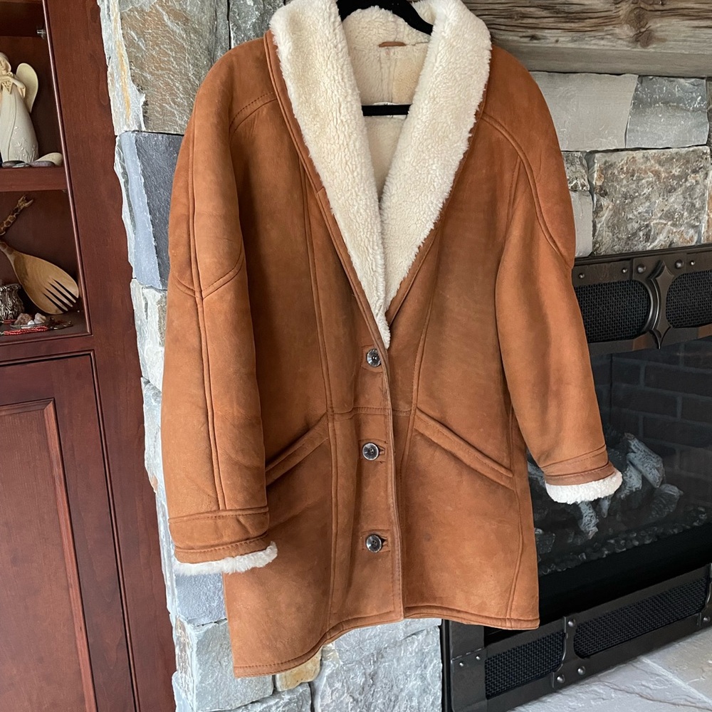 Women’s Shearling Brown Leather Jacket with Cream Trim